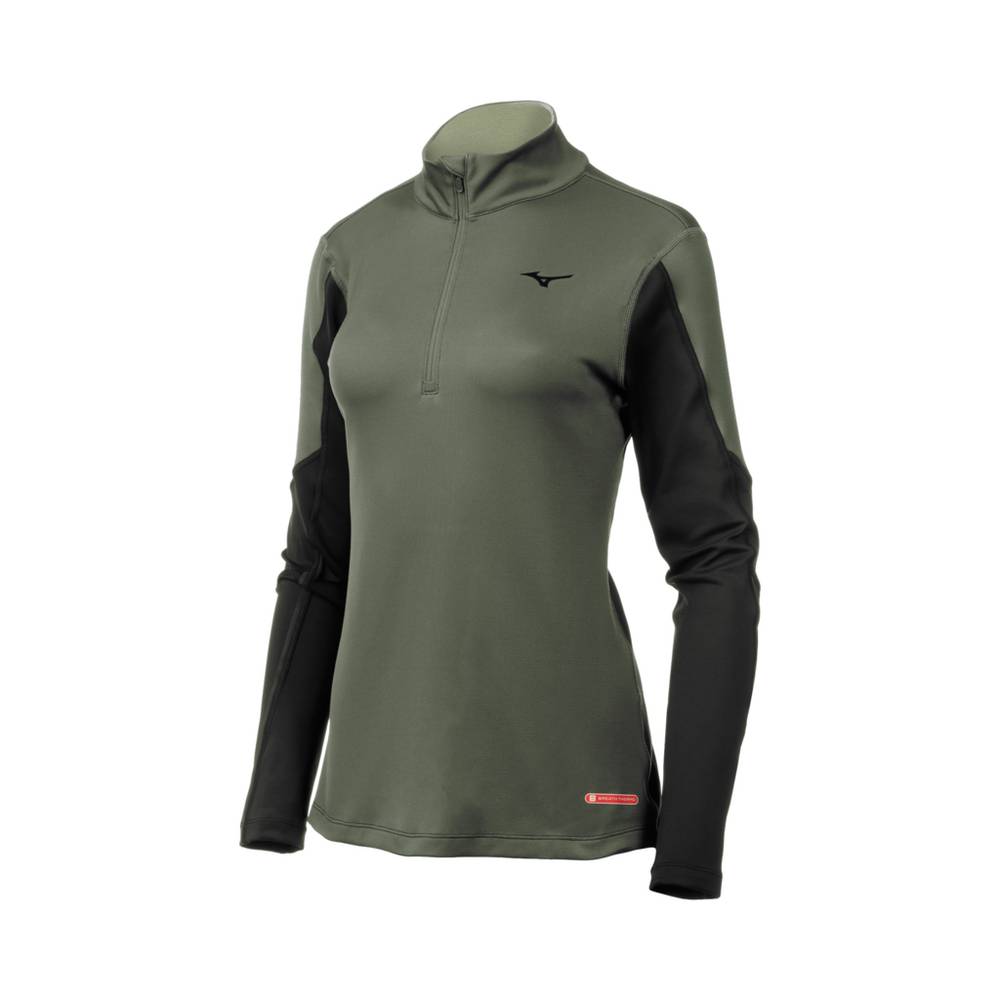 Mizuno Breath Thermo® Half Zip - Bayan Base Layer - Yeşil/Siyah Türkiye (WMHCJS-675)